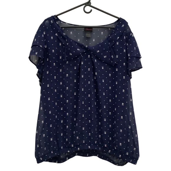 Torrid Sheer Navy Blue & White Skull‎ Polka Dot Print Size 3 - Picture 1 of 7